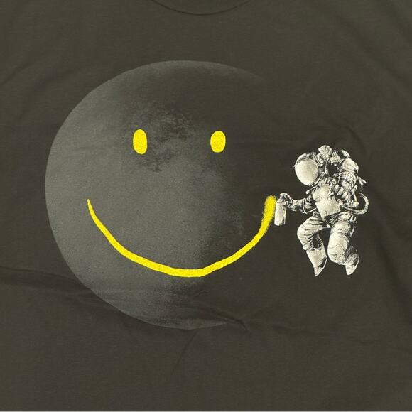Black Graphic Short Sleeve T-Shirt with Smiley Face & Astronaut New without Tags - Picture 4 of 5